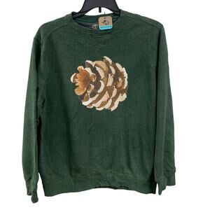 Upcycled Hand Printed Womens Medium Rustic Pinecone Long Sleeve Sweatshirt